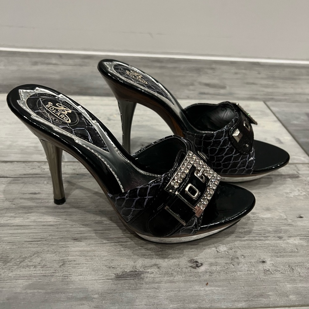 Black snake print heels